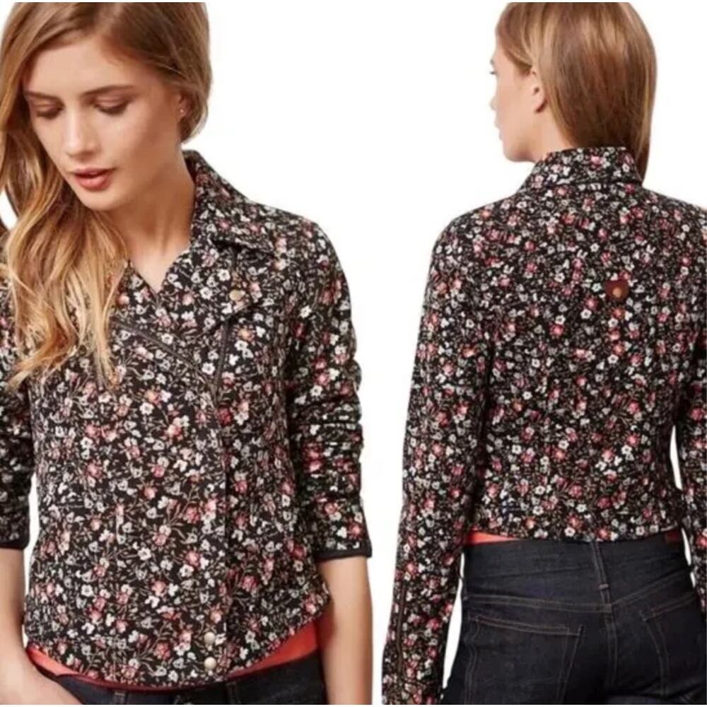 Anthropologie Hei Hei Tinsley Floral Moto Jacket Zip Cropped Fitted Womens Sz 6